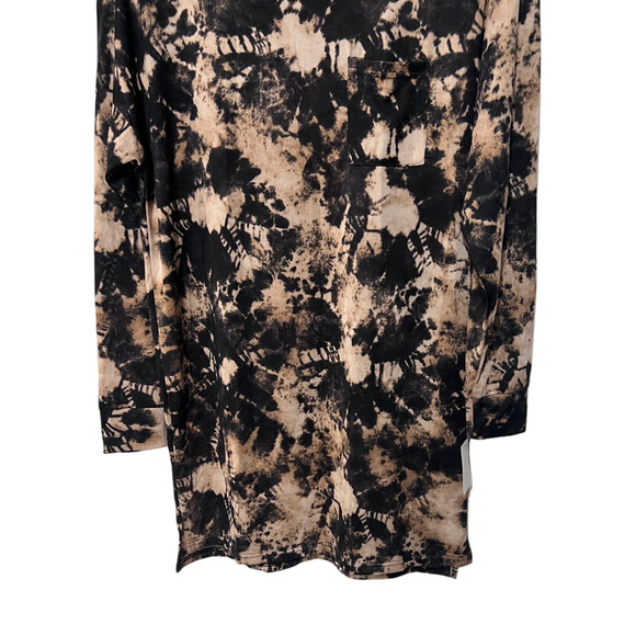 JENNI WOMENS SMALL LONG SLEEVE SUPER SOFT SLEEP SHIRT TIEDYE PRINT BLACK TAN - Picture 6 of 11